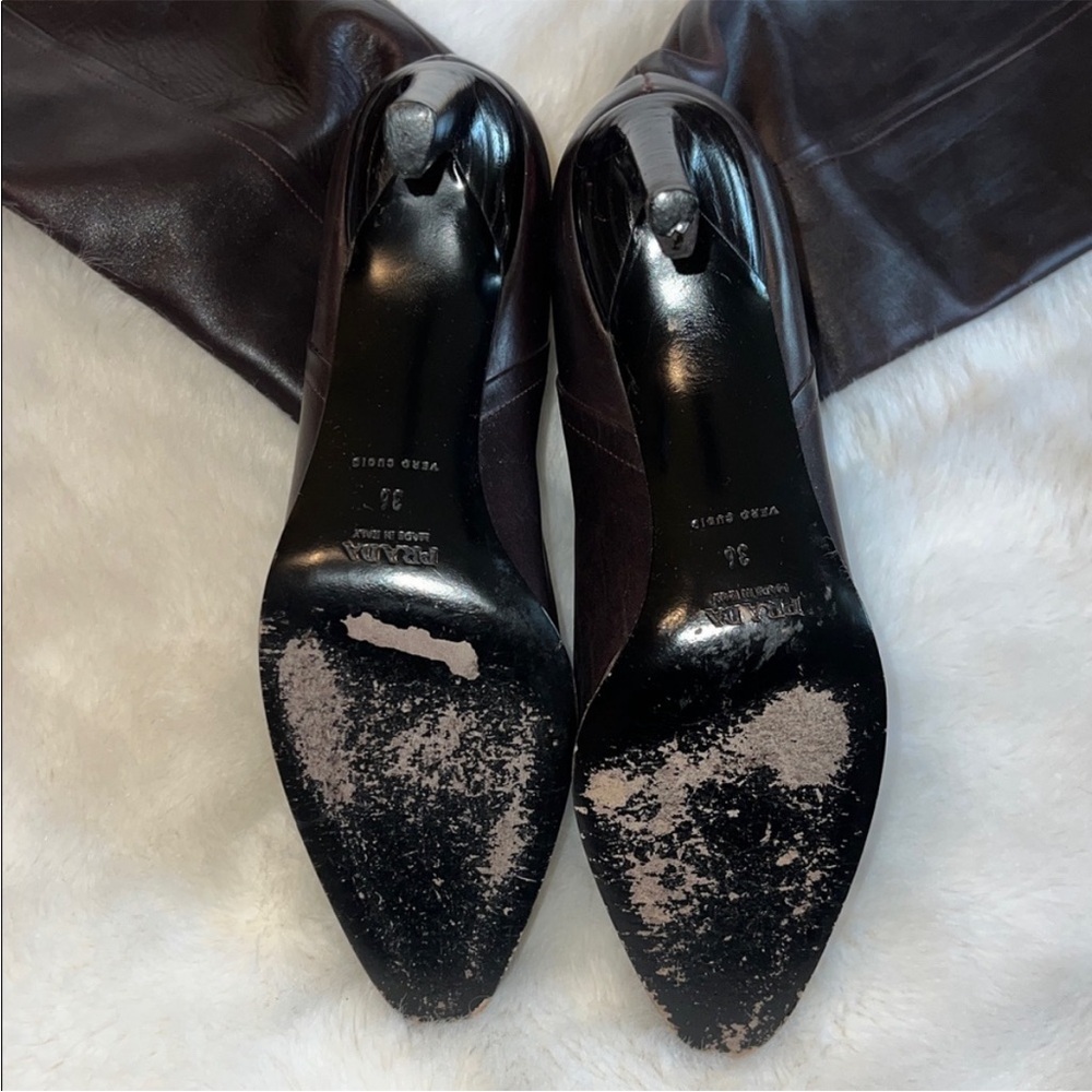 Prada Espresso Leather Heeled Boots - Picture 3 of 3